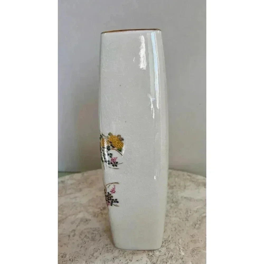 Satsuma Cream Vintage Japanese Peacock Yamahiro Toen Crackle Glass Tapered Vase‎